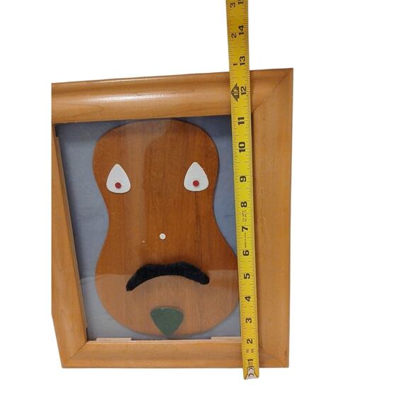 Art 3D Wood Guitar Mustache Man Signed Artist Wooden Frame Wall Hang Whimsical - Picture 5 of 6